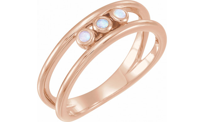 14K Rose Opal Three-Stone Bezel-Set Ring - 71967602P