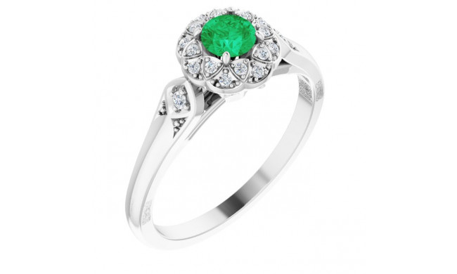 14K White Emerald & 1/10 CTW Diamond Ring - 717836000P
