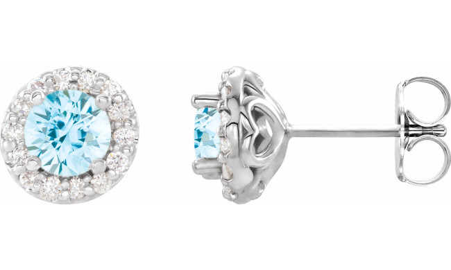 14K White 4 mm Round Aquamarine & 1/8 Diamond Earrings - 86839611P