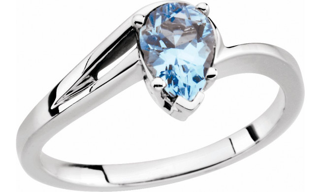 14K White 7 x 5 mm Pear Aquamarine Ring - 61901252600P