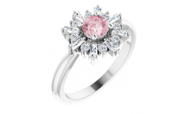 14K White 5 mm Round Pink Morganite & 3/8 CTW Diamond Ring - 720866010P