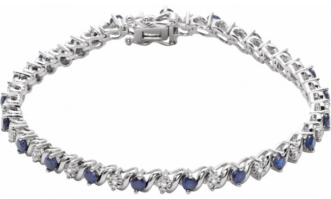 14K White Lab-Grown Blue Sapphire & 1/10 CTW Diamond Line 7 Bracelet - 651634101P