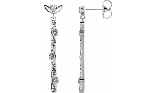 14K White 1/8 CTW Diamond Vintage-Inspired Dangle Earrings - 87044600P