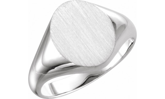 14K White 11x9.5 mm Oval Signet Ring - 5758123698P