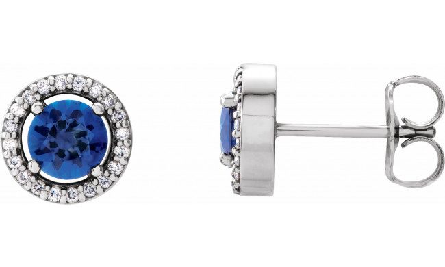 14K White Blue Sapphire & 1/10 CTW Diamond Earrings - 86069109P