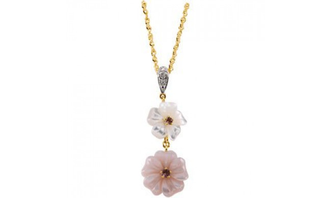 14K Yellow Pink Tourmaline, Mother of Pearl & .005 CTW Diamond Flower 18 Necklace - 6922060001P