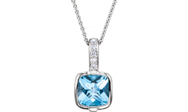 14K White Swiss Blue Topaz & .05 CTW Diamond 18 Necklace - 66942101P