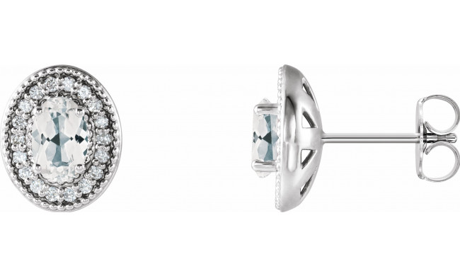 14K White Sapphire & 1/5 CTW Diamond Halo-Style Earrings - 86630780P