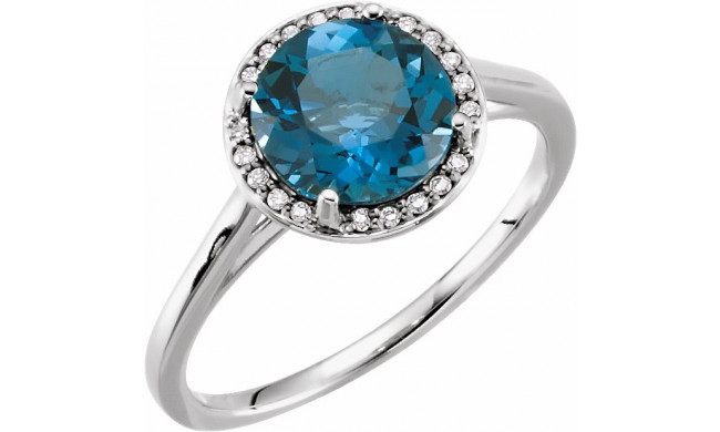 14K White London Blue Topaz & .05 CTW Diamond Ring - 7163270000P