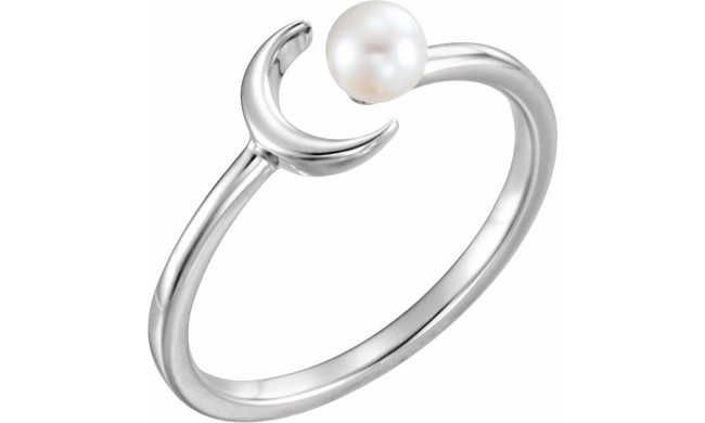 14K White Cultured Freshwater Pearl Crescent Moon Ring - 6494600P