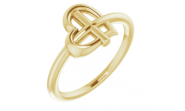 14K Yellow Heart Cross Ring - R43065102P