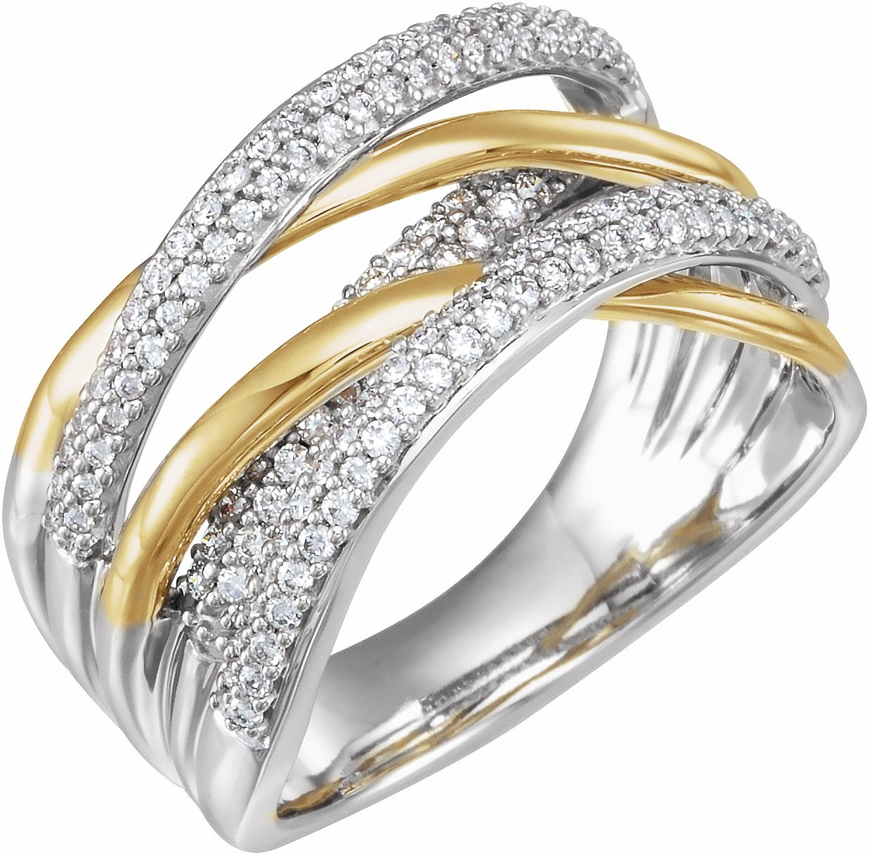 14k White Gold Diamond Criss Cross Ring | Donna Jewelry Co