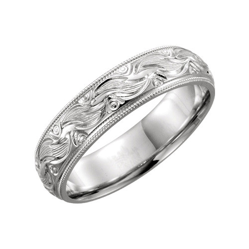 Stuller 14k White Gold Hand-Engraved Wedding Band | Intrigue Jewelers