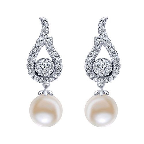 14k White Gold Gabriel & Co. Pearl Diamond Drop Earrings | Intrigue ...