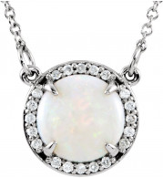 14K White Opal & .05 CTW Diamond 16 Necklace - 85906101P