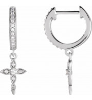 14K White 1/8 Diamond Cross Hoop Earrings - 871876001P