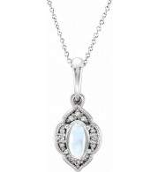 14K White Rainbow Moonstone & .03 CTW Diamond Clover 16-18 Necklace - 8658760005P