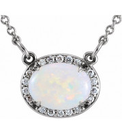 14K White Opal & .07 CTW Diamond Halo-Style 16 1/2 Necklace - 85902105P