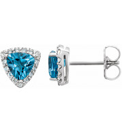 14K White Swiss Blue Topaz & .08 CTW Diamond Earrings - 862756000P