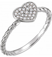 14K White 1/8 CTW Diamond Heart Rope Ring - 122881600P