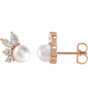 14K Rose Akoya Cultured Pearl & 1/2 CTW Diamond Earrings - 87079607P