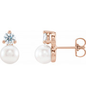 14K Rose Freshwater Cultured Pearl & 1/2 CTW Diamond Earrings - 86719602P