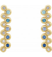 14K Yellow Blue Multi-Gemstone & 1/10 CTW Diamond Bezel-Set Bar Earrings - 86934606P