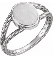 14K White 11x9 mm Oval Rope Signet Ring - 51642101P