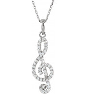 14K White 1/4CTW Diamond Petite Treble Clef 16 Necklace - 8584160000P