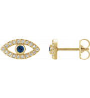 14K Yellow Blue Sapphire & White Sapphire Earrings - 86884610P