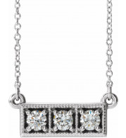 14K White 1/3 CTW Diamond Three-Stone Granulated Bar 16-18 Necklace - 8661260010P