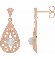 14K Rose Freshwater Cultured Pearl Vintage-Inspired Earrings - 86932602P