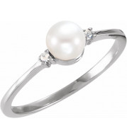 14K White Freshwater Cultured Pearl & .025 CTW Diamond Ring - 6194600P