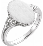 14K White 13x9 mm Oval Signet Ring - 51659101P