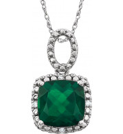 14K White Created Emerald & .03 CTW Diamond 18 Necklace - 651606102P