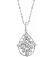 14K White 1/6 CTW Diamond Granulated Filigree 18 Necklace - 65260760002P