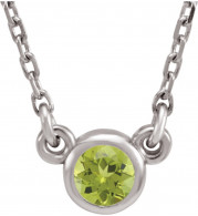 14K White 4 mm Round Peridot Bezel-Set Solitaire 16 Necklace - 6113460021P