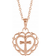 14K Rose Youth Heart with Cross 16-18 Necklace - R45398602P