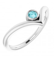 14K White Blue Zircon Solitaire Bezel-Set V Ring - 71994609P