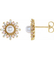 14K Yellow Akoya Pearl, White Opal & 1/6 CTW Diamond Earrings - 87076606P