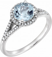 14K White Aquamarine & 1/5 CTW Diamond Ring - 65130070003P