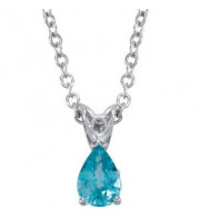14K White 7x5 mm Blue Zircon 18 Necklace - 67692102P