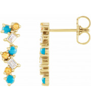 14K Yellow Turquoise, Honey Topaz & 1/10 CTW Diamond Scattered Bar Earrings - 87048608P