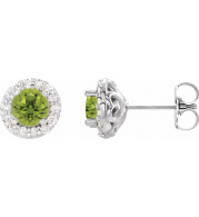 14K White 6 mm Round Peridot & 1/4 Diamond Earrings - 86839780P