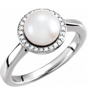 14K White Freshwater Cultured Pearl & .07 CTW Diamond Halo-Style Ring - 6471101P