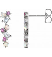 14K White Ethiopian Opal, Pink Sapphire & 1/10 CTW Diamond Scattered Bar Earrings - 87048605P