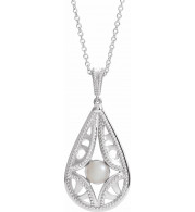14K White Vintage-Inspired Freshwater Cultured Pearl 16-18 Necklace - 86931605P