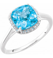 14K White Swiss Blue Topaz & .055 CTW Diamond Halo-Style Ring - 7163570000P