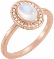 14K Rose Rainbow Moonstone & .08 CTW Diamond Halo-Style Ring - 71821642P