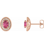 14K Rose Pink Tourmaline & 1/5 CTW Diamond Halo-Style Earrings - 86630683P